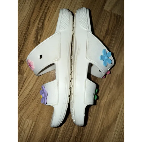 Crocs‎ Classic Unisex White Sandals Women's 8 Men's 6 Flower Multicolor - Image 7