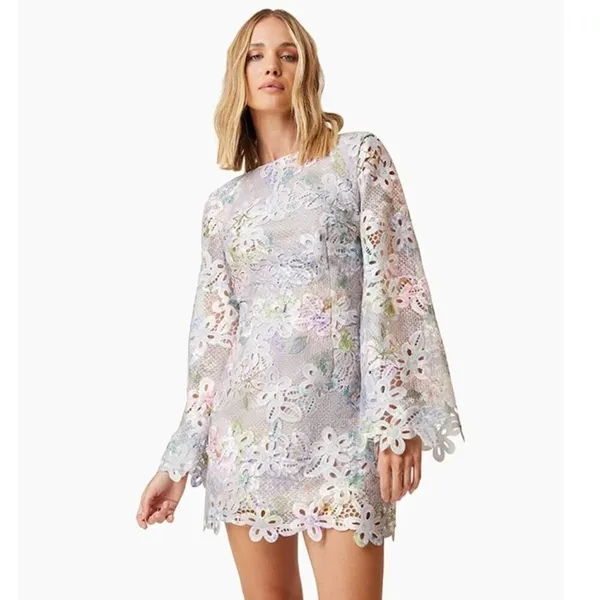 Elliatt Jacinta Lace Long Sleeve Mini Dress in Taupe Multi NWT Size S - Image 2