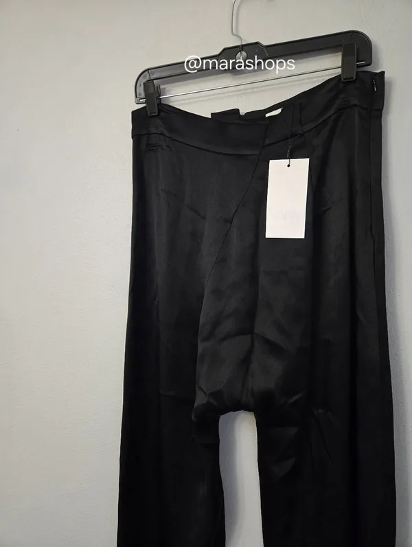 Zara Asymmetric Satin Effect Black Pants - Image 5