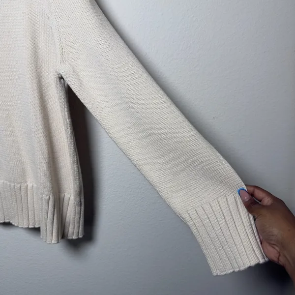 J. Crew Women 100% Cotton Sweater‎ Large Ivory Mock Neck Chunky Knit Cabin - Image 3