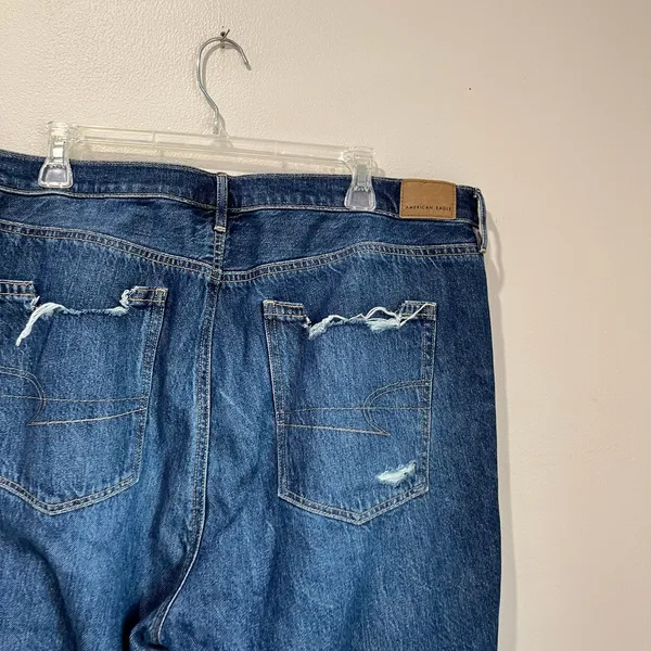 American Eagle 90s Flare Jeans 16 Short Comfort Stretch Waist Distressed‎ Hem - Image 5
