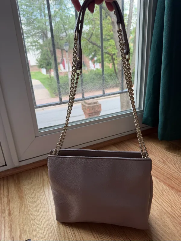 Kate Spade New York Taupe Mauve Pebbled Cow Leather Gold Chain Shoulder Bag - Image 3