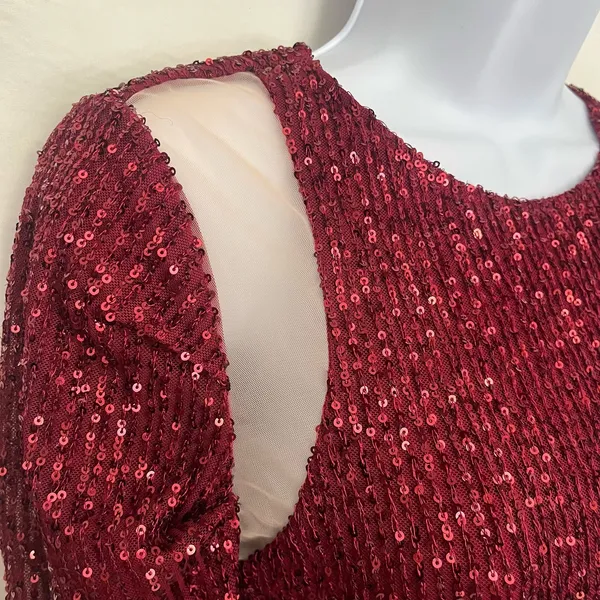 Y2K Luxe Dress Red Sequin Mini Dress Sz S Mesh Cutout Clubwear Glam Holiday NYE - Image 15