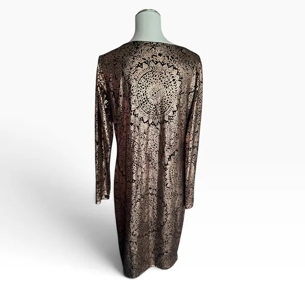 LuLaRoe Debbie Elegant Dress L Black Copper Metallic Cocktail Sheath NWT - Image 5