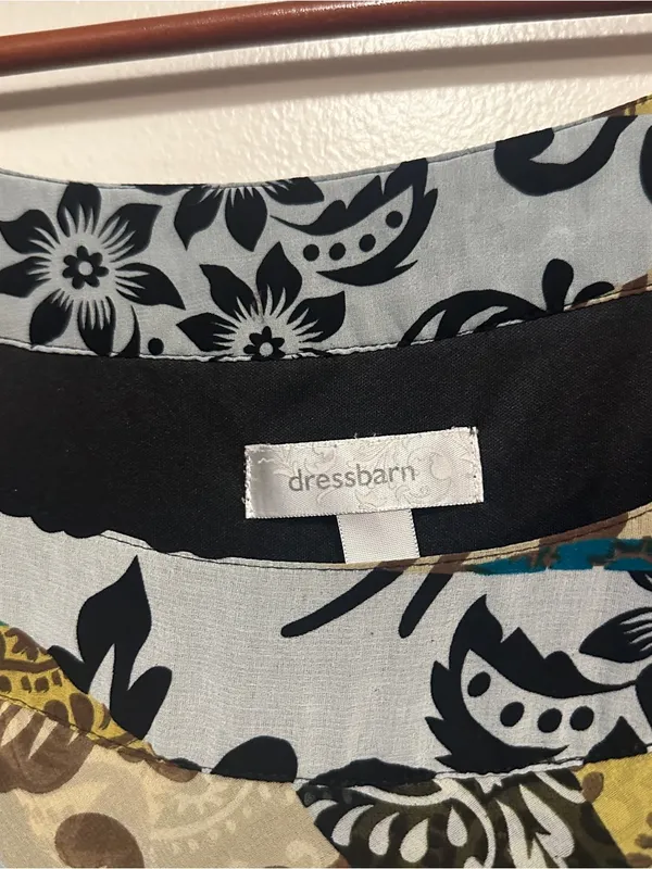 Dressbarn Floral Tiered Dress in Teal, Olive & Black - Image 4
