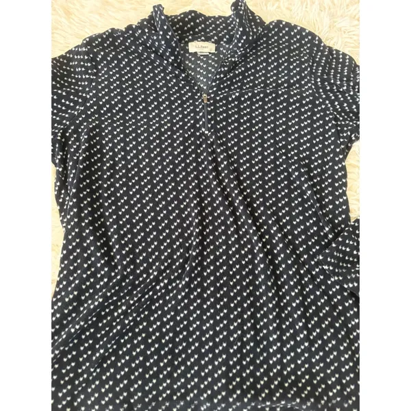 LL Bean Fleece Quarter Zip Pullover‎ Navy White Geometric Print, Women's Small - Image 2