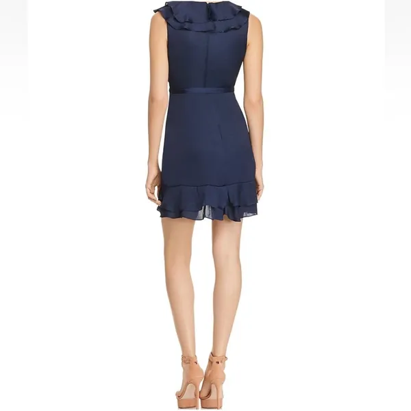 Bardot Navy Sleeveless Satin Ruffle Mini Dress 8 Medium - Image 2