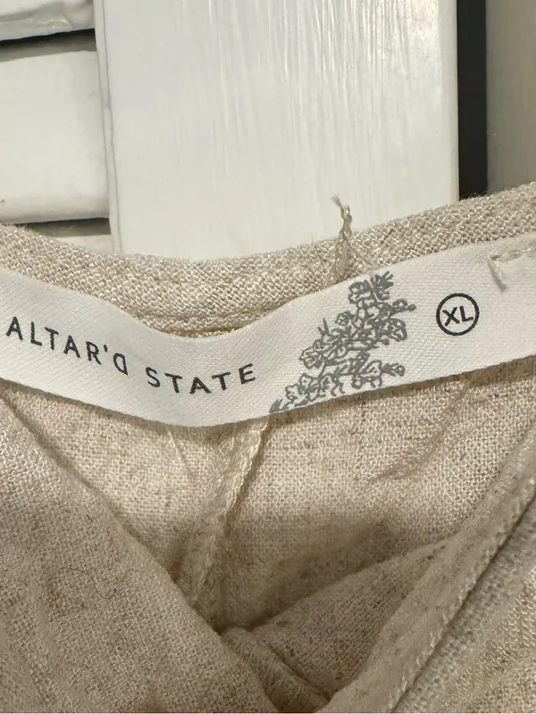 Altar’d State Linen Blend Tie-Shoulder Jumpsuit Oatmeal Size XL - Image 5