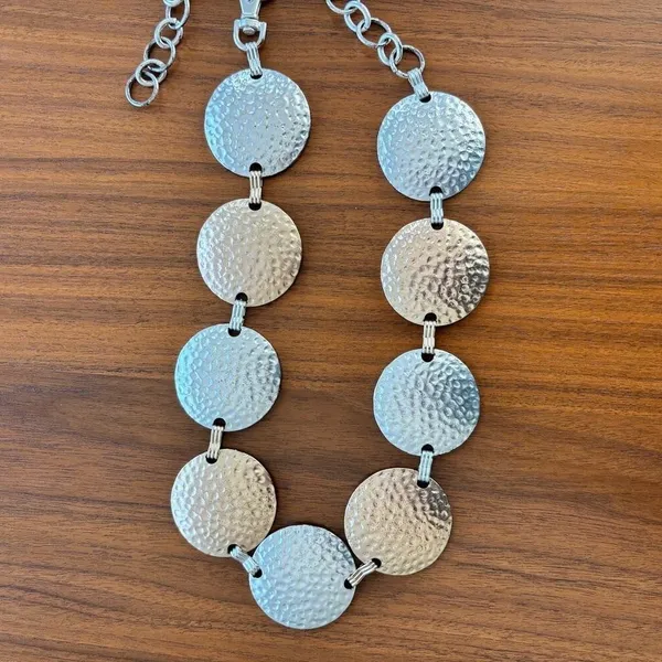 Y2K Vintage Disc Belt Hammered Coin Two Tone Metal Waist Chain Festival Boho - Image 10