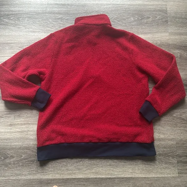 Patagonia Red Sweater Navy Trim 1/4 Zip Fleece Pullover XL Unisex - Image 2
