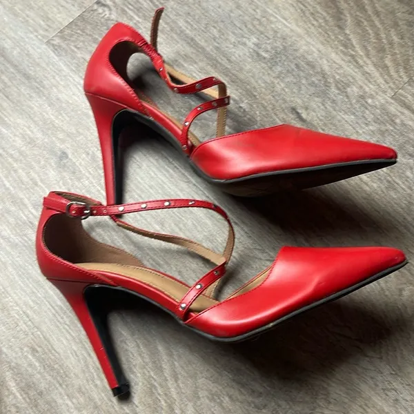 Christian Siriano Red Strappy Heels Size 9 - Image 8