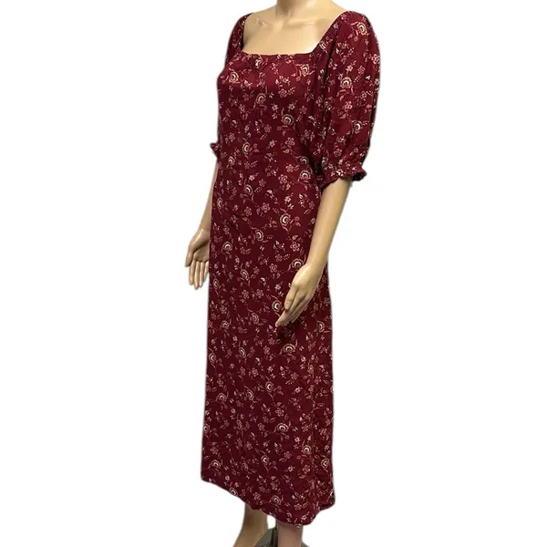 Mod Lusive Rayon Burgundy Floral Print Smocked Back Puff Sleeve Maxi Dress XL - Image 5