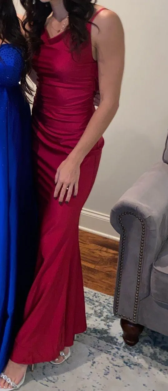 Lulus Red long silk burgundy/red formal dress - Image 3