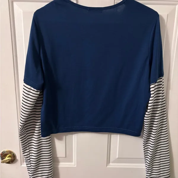 ROMWE Blue Halloween Pumpkin Long Sleeve Tee - Image 2