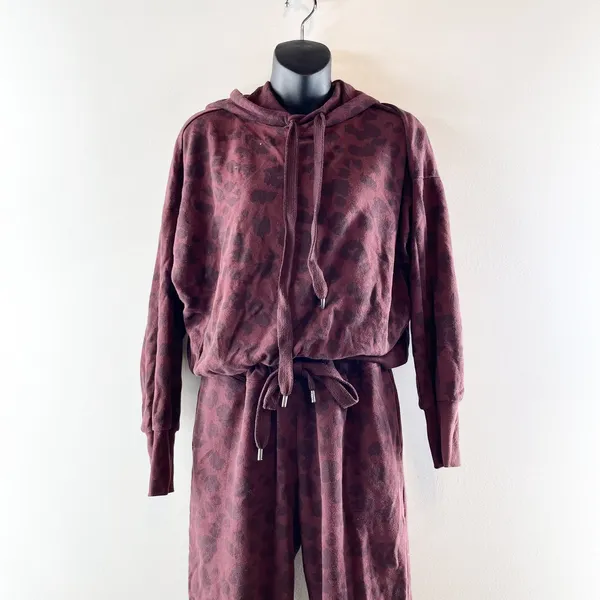 SAGE Collective Hoodie Sweatshirt Matching Jogger Sweatpants Leopard Maroon XS/S - Image 3