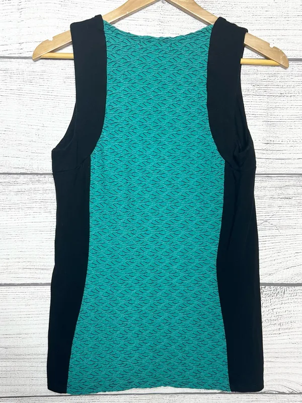Liz Claiborne Teal & Black Textured Sleeveless Stretch Blouse Top Size Medium - Image 4