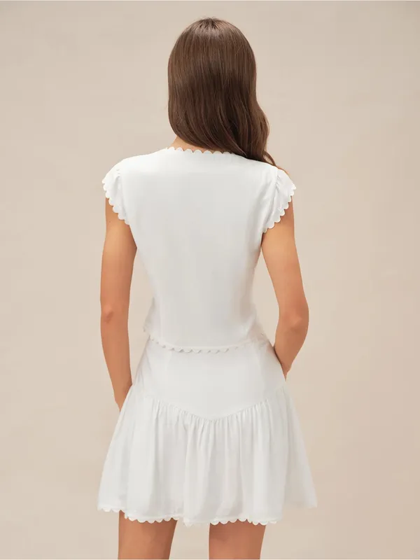 Rihoas White Button Ruched Mini Skirt - Image 5