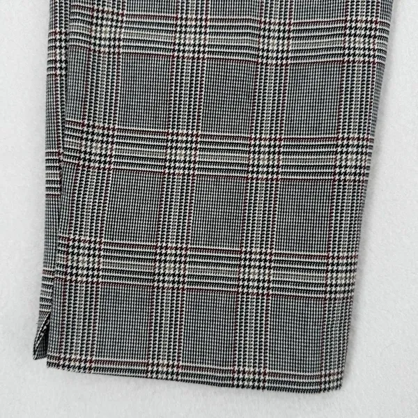 Zara Plaid Trousers Women L Gray Black Burgundy Straight Leg Elastic Waist Zara - Image 6