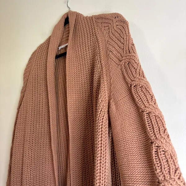 Haven Well Within Terracotta Rose Cable Knit Open‎ Front Cardigan Sweater XL - Image 2