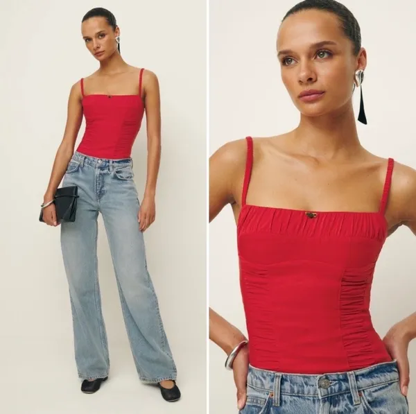 Reformation Emery Linen Top Red Size 2 - Image 2