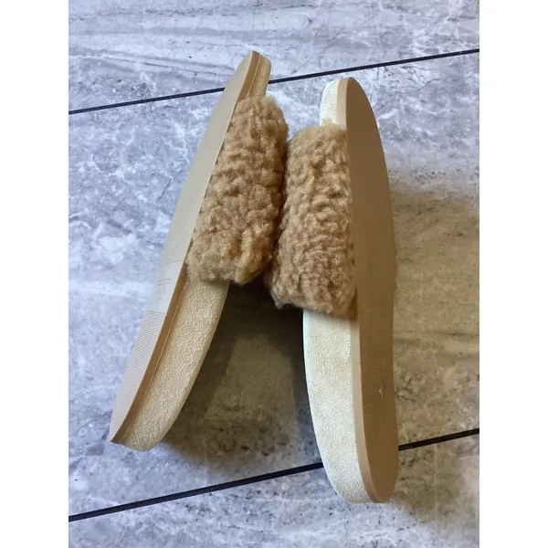 Jenni Kayne Shearling Slides Camel Tan Suede Sandals Made in Italy Size 37 - Image 4