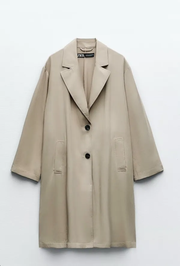 NWOT Zara Basic Soft Trench Flowy Coat in Beige Marl. Size medium - Image 6