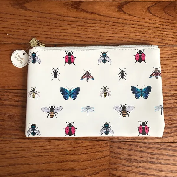 Luxe Deluxe Cream Pouch with Insect Butterfly Design Faux Leather Cosmetic Bag NWT - Image 4