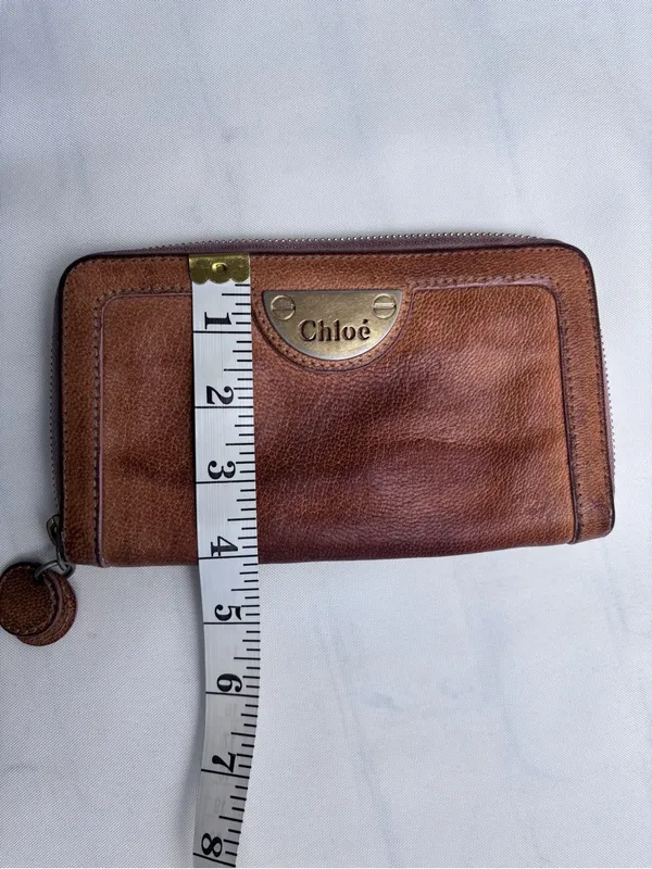 Chloé Eclipse Zip Around Continental Wallet Vintage Tan Leather Gold Hardware - Image 7
