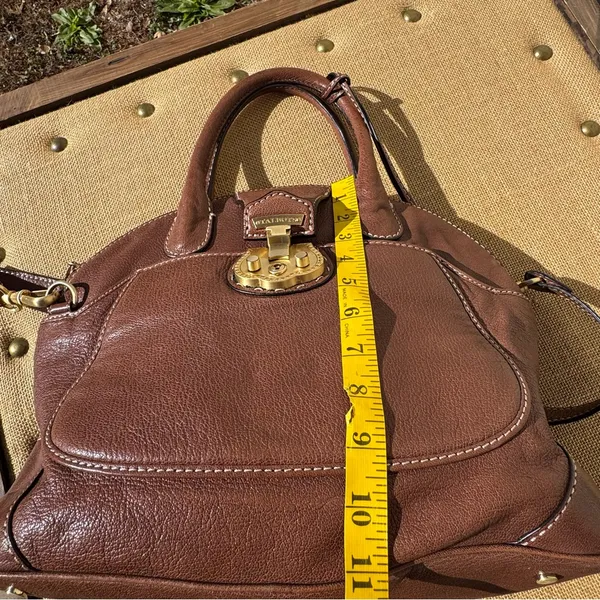 Talbots Rich Brown Leather Satchel with Gold Hardware - Image 8