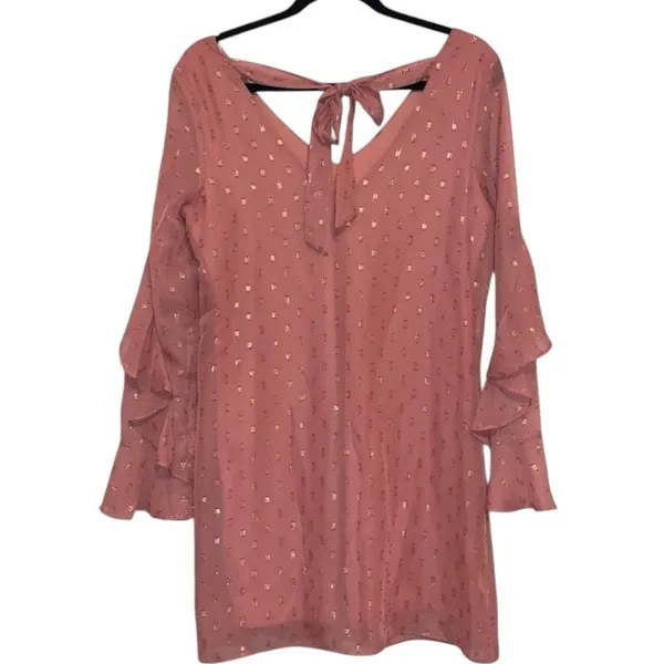 NWT‎ I.N. San Francisco Pink Swiss Dot Ruffle Sleeve Tie Back Dress - Image 5