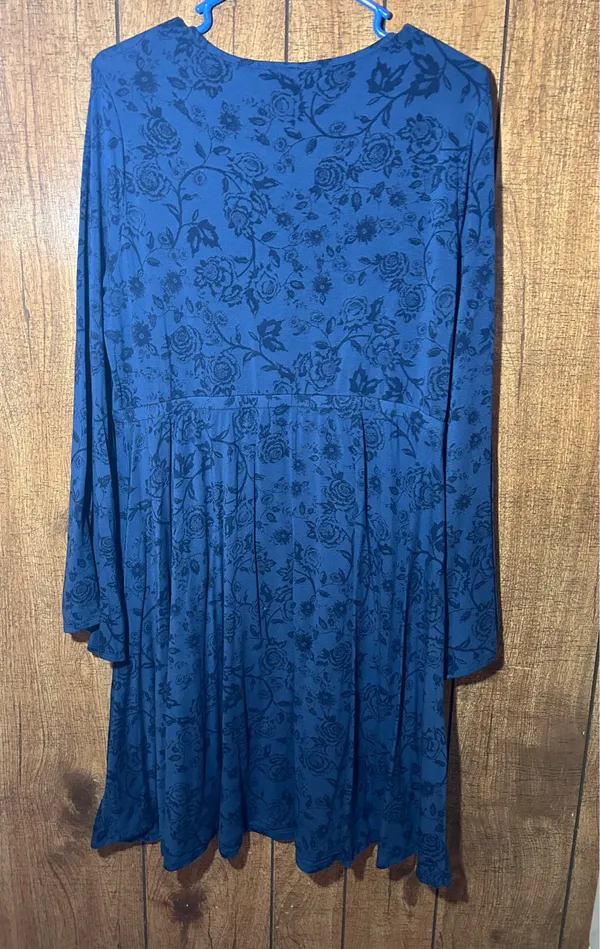 Torrid Blue Floral Long Sleeve Fit & Flare Dress Women’s Size 1 14/16 - Image 3