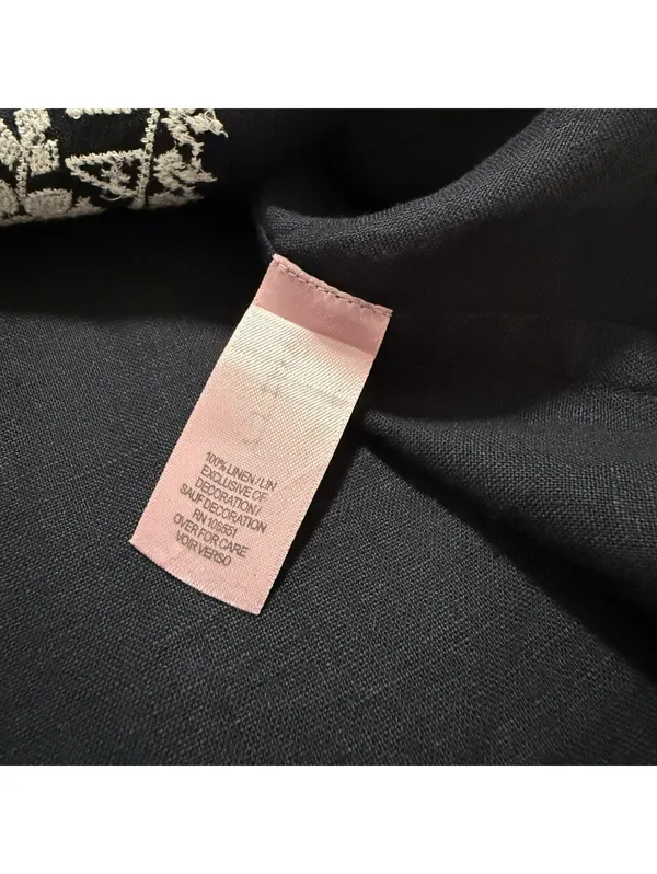 Calypso St. Barth 100% Linen Navy Blue White Embroidered Shift Dress Mini Small - Image 6
