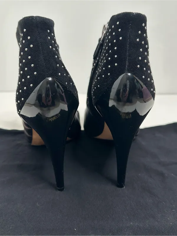 Rebecca Minkoff Caesar Studded Heels Black Leather & Suede Size 8 - Image 7