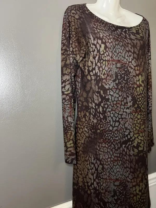 Nally & Millie Dress Womens Large Brown Multicolor Abstract Knit Tunic Boho - Image 3