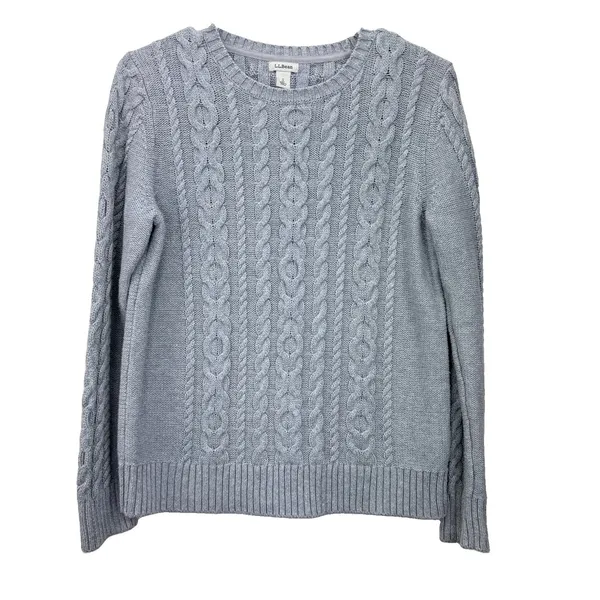 LL Bean GRAY Double L Mixed Cable Cotton Crew Neck Pullover Sweater SMALL PETITE Size undefined - Image 4