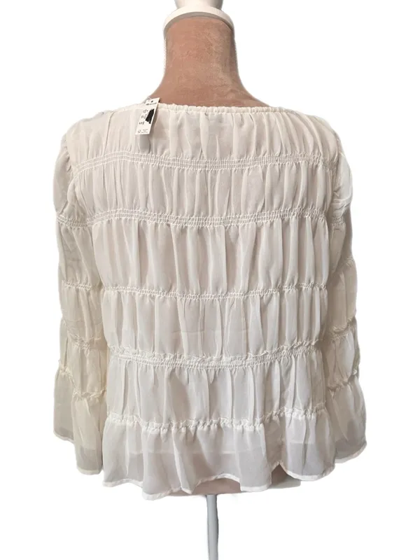 Madewell Tiered Smocked Chiffon White Blouse women’s Size M Top Square Neck New - Image 4