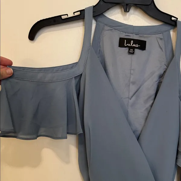 NWT Lulu's Easy Listening Slate Blue Cold-Shoulder Wrap Maxi Dress - Image 9