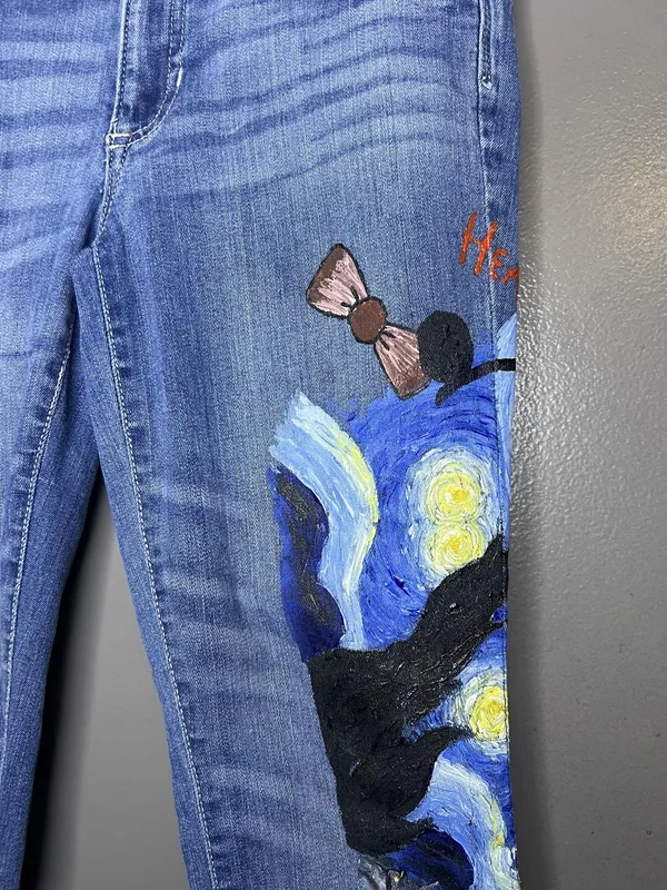 Gap Jeans Hand Painted Women 2 Medium Wash Blue Mid Rise Flare Unicorn Art - Image 7