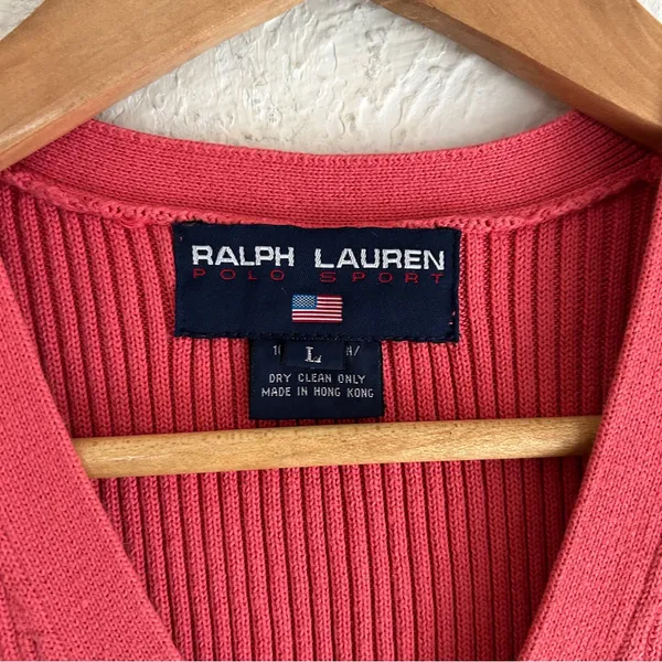 Vintage Ralph Lauren Polo Sport Ribbed Knit Sweater Vest Large Pink - Image 2
