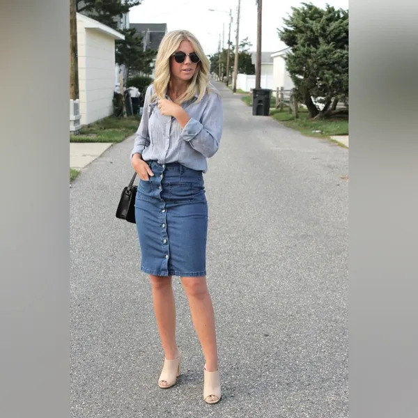 Allison Daley Plus Size Soft Light‎ Blue Denim Buttoned Skirt Size 18W - Image 13