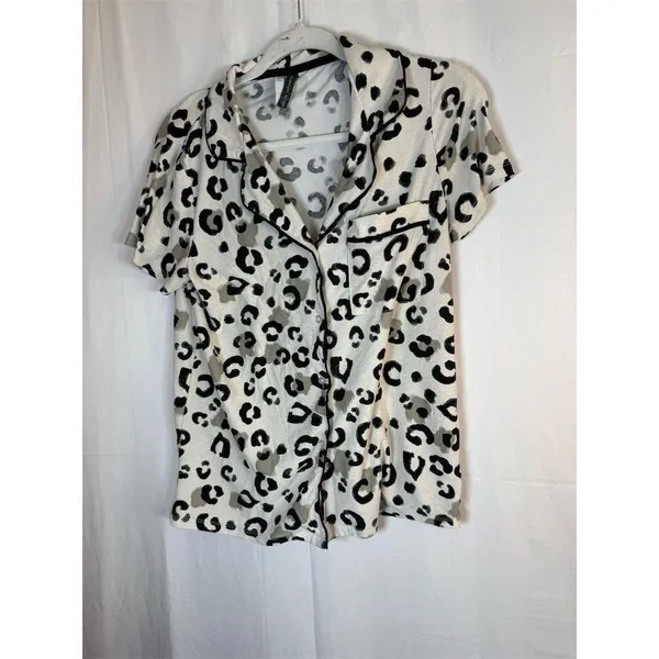 Jaclyn Intimates Pajama Set Womens Small Ivory Animal Print Button Top - Image 2