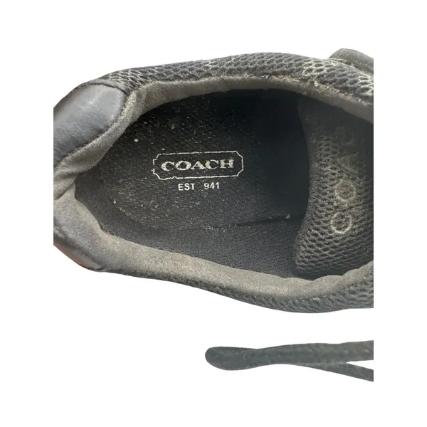 Coach Size 6 Black Monogram Sneakers Mesh Leather Trim Lace-Up Casual Shoes - Image 7