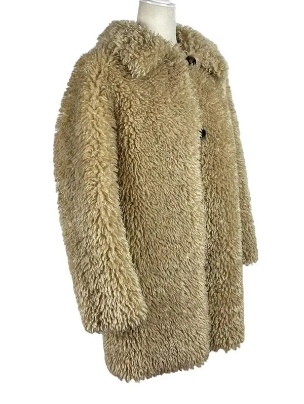 Zara Faux Fur Long Teddy Sherpa Jacket Coat Natural Beige Size Small 8490/241 - Image 9