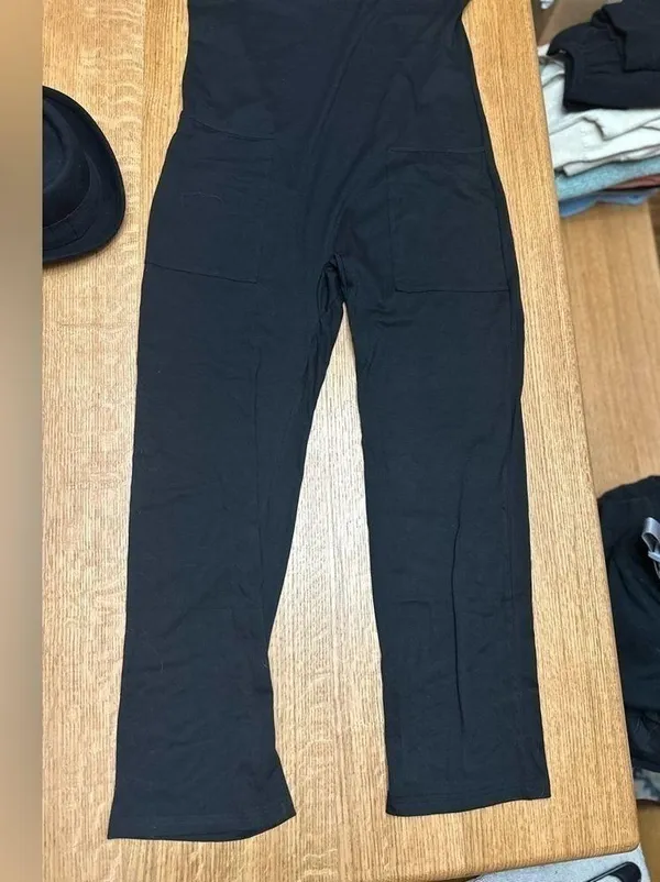 Racer back onesie NWOT black long pants two pockets adj straps sz small - Image 7