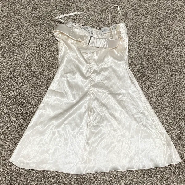 Satin Lace Mini Dress White - Image 3