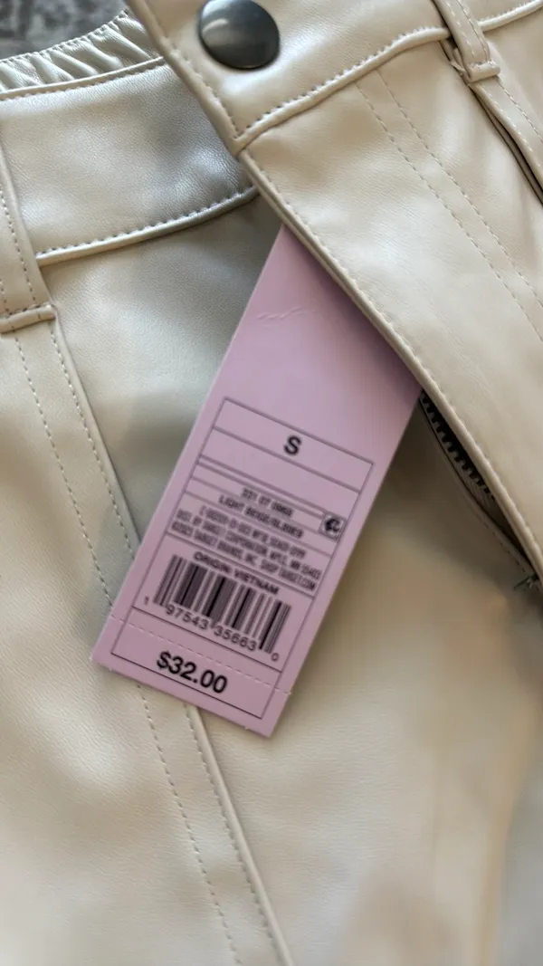 Cream Leather Cargo Pants - Image 2