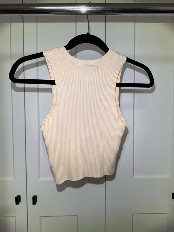 Topshop Cream Ribbed Tank Top - Image 2