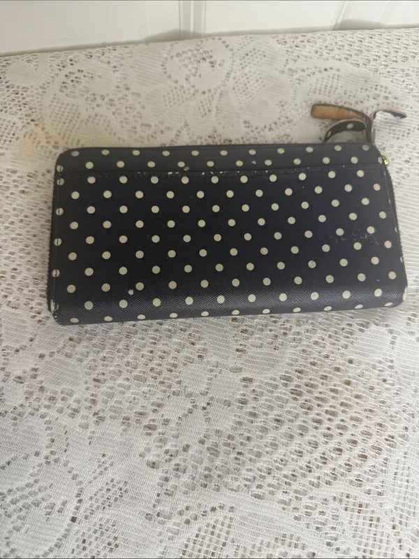 Kate Spade Navy blue Polka Dot Zip Around Wallet with Gold Logo - Image 5