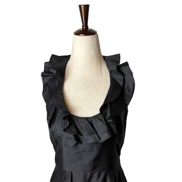 Lynn Lugo Silk Ruffle Neck Cocktail Dress Women 4 Black‎ Gothic LBD Cocktail - Image 5