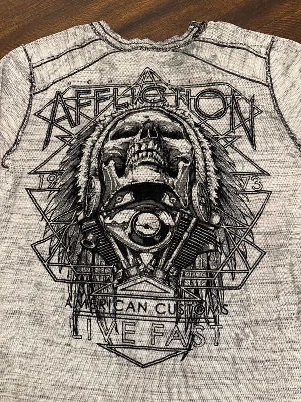 Affliction Reversible Thermal Shirt Mens XL Gray Long Sleeve Y2K Cyber - Image 7